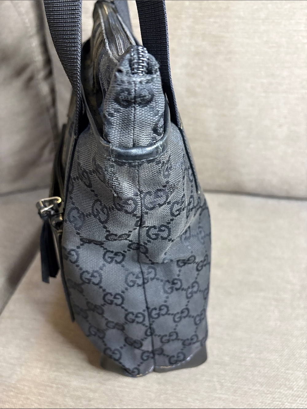 Gucci Black GG Canvas Leather Trim Tote Shoulder Bag with COA - Picture 5 of 13